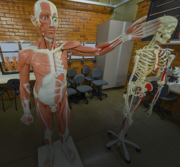 Tour virtual personalizado da UNINOVAFAPI em Teresina mostrando laboratório anatômico